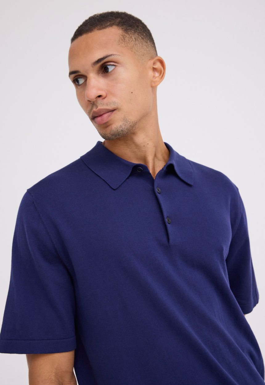 Jac + Jack Pointier Knitted Cotton Polo - Paton Blue